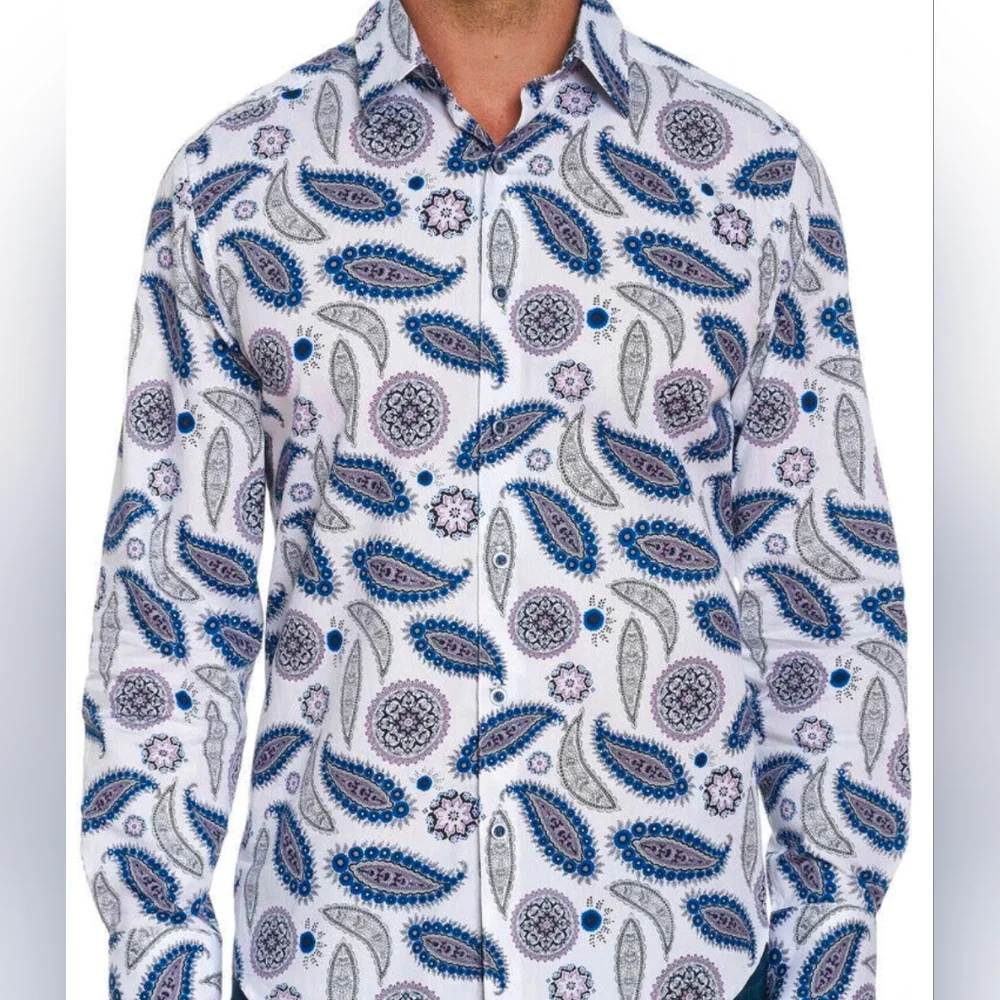 Robert Graham Amoeba Paisley Gothic Geometric Patterned Men's Shirt Size M - Picture 2 of 13
